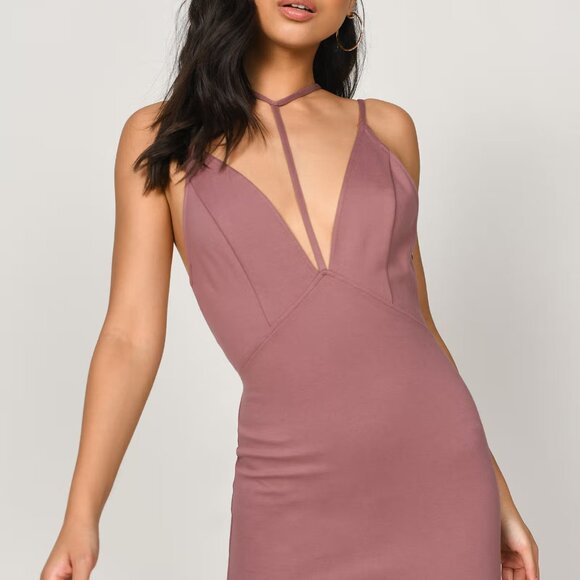 Tobi Dusty Rose Bodycon Mini Dress | Plunge Neck | Spaghetti Strap | Size Small - Picture 2 of 9